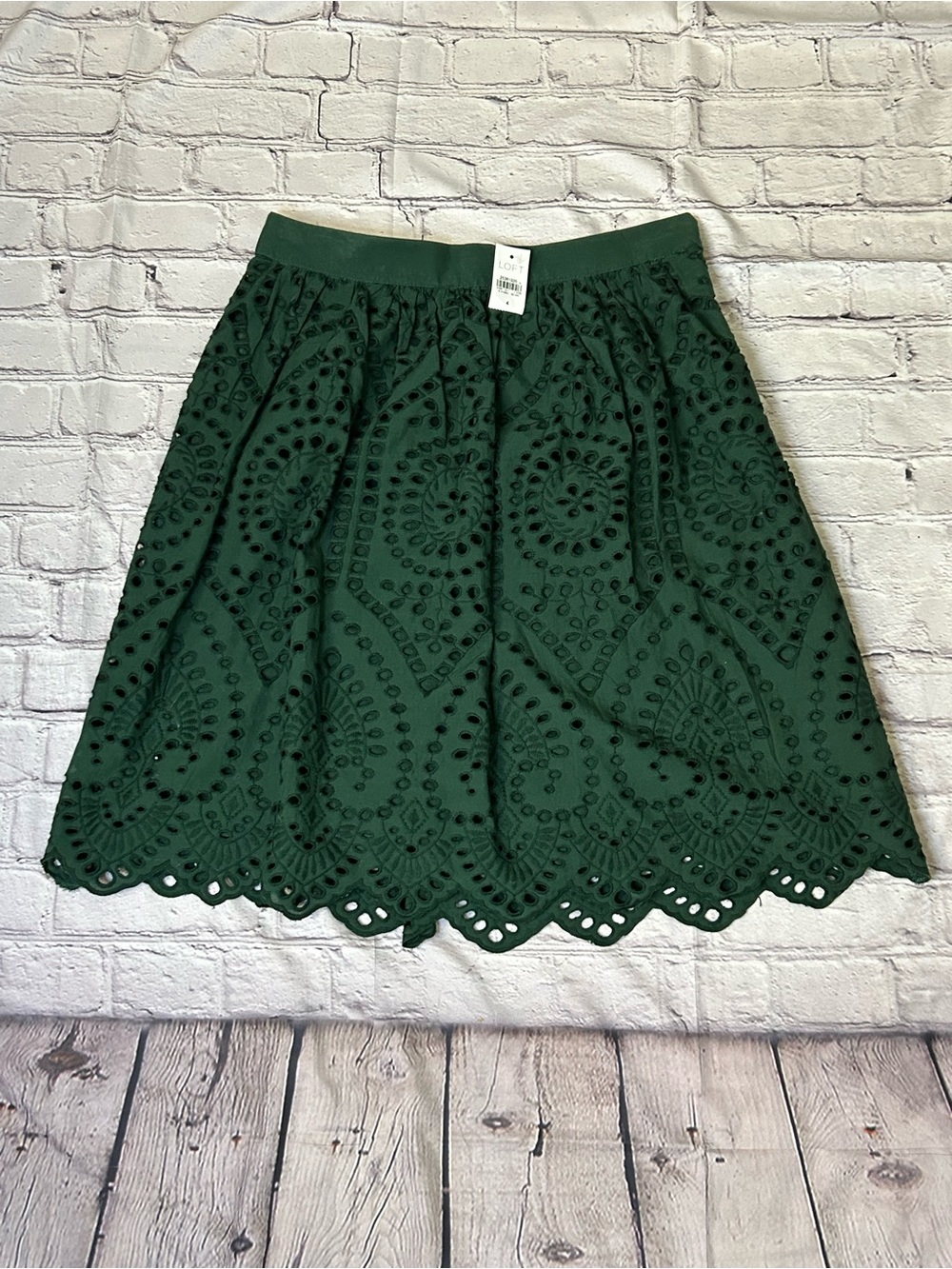 LOFT Green Eyelet Skater Skirt